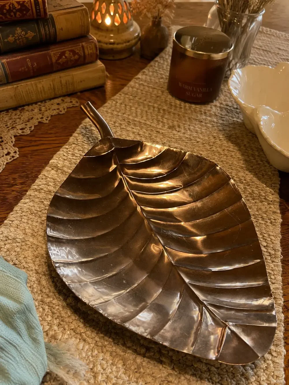 Large Brass or Copper Tone Metal Tray Made in India.